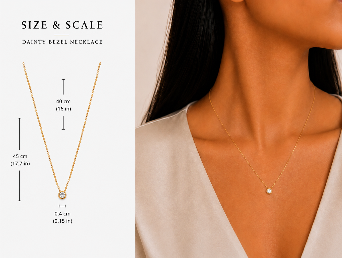 18K Gold Plated Bezel Solitaire Necklace