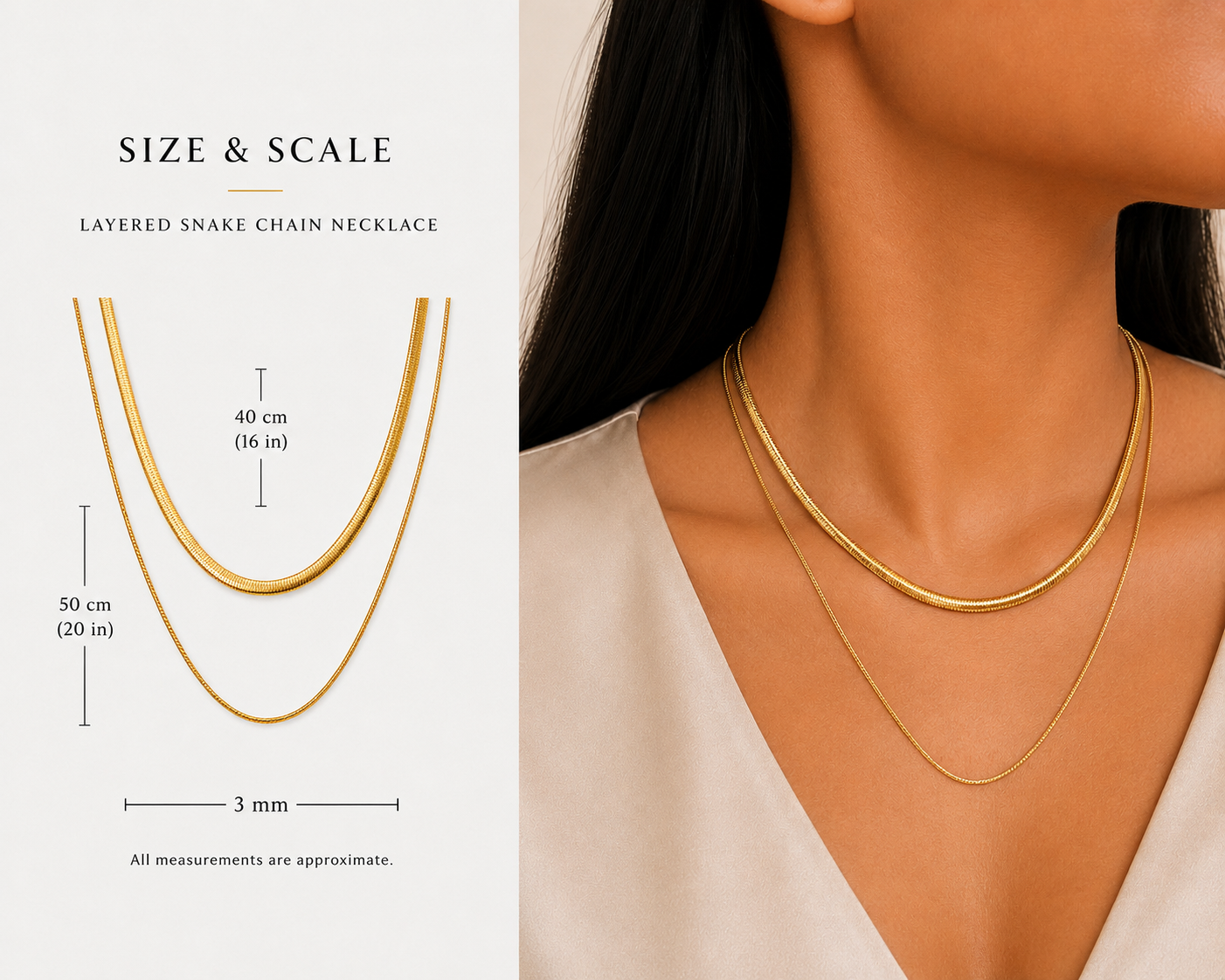 18k Gold Plated Layered Snake Chain Necklace