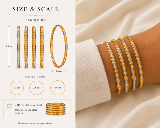18k Gold Plated Crystal Pavé Bangles – Set of 4