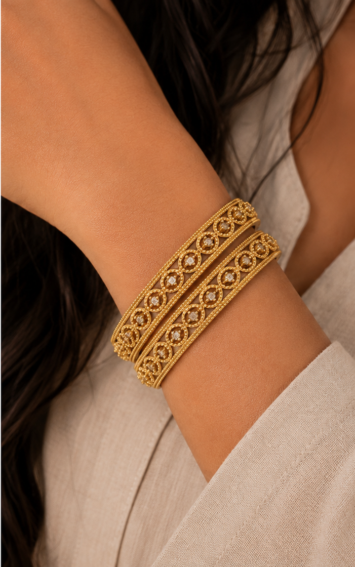 18k Gold Plated Filigree Bangle Set with crystal embellishments