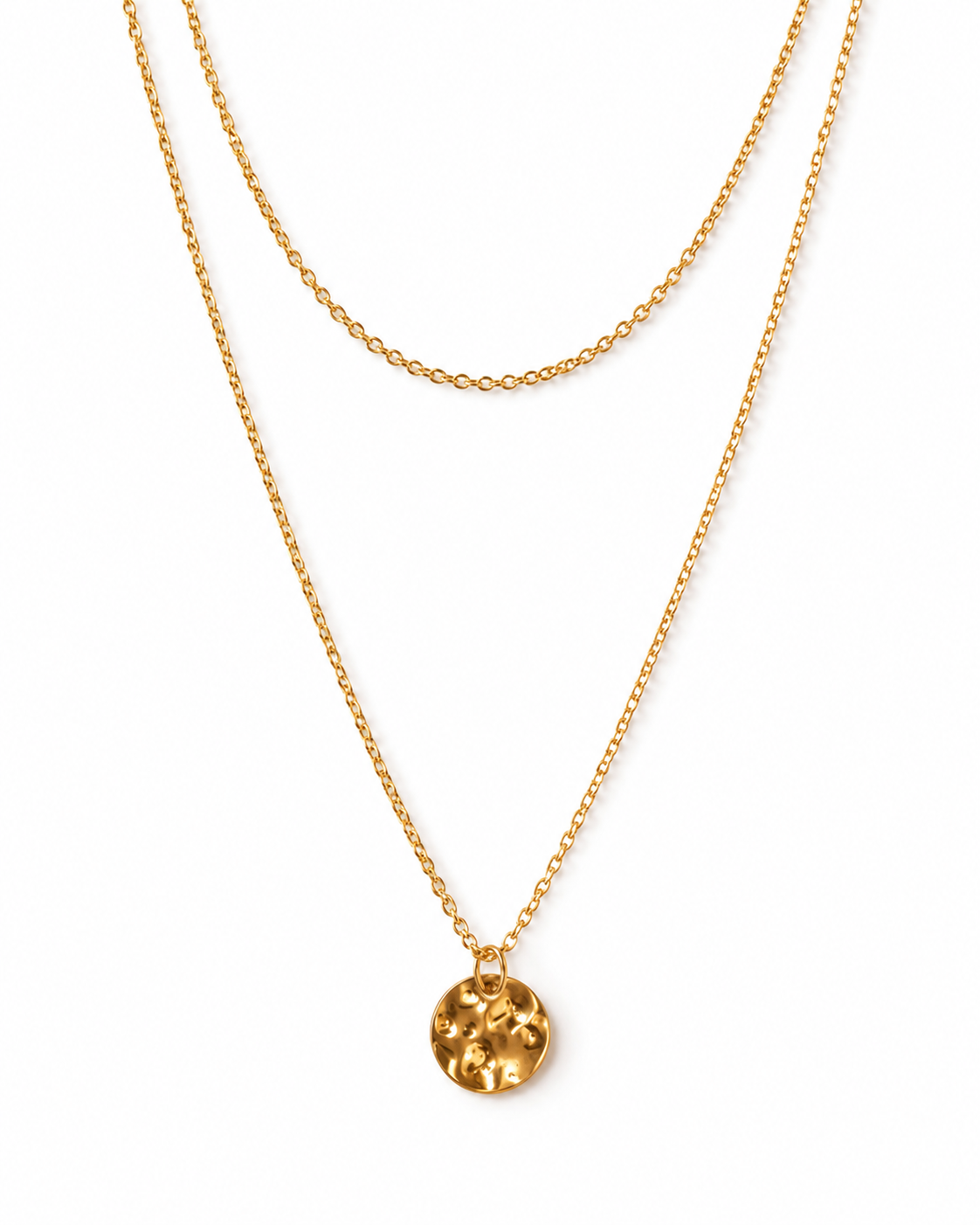 18k Gold Plated Layered Coin Necklace with hammered disc pendant