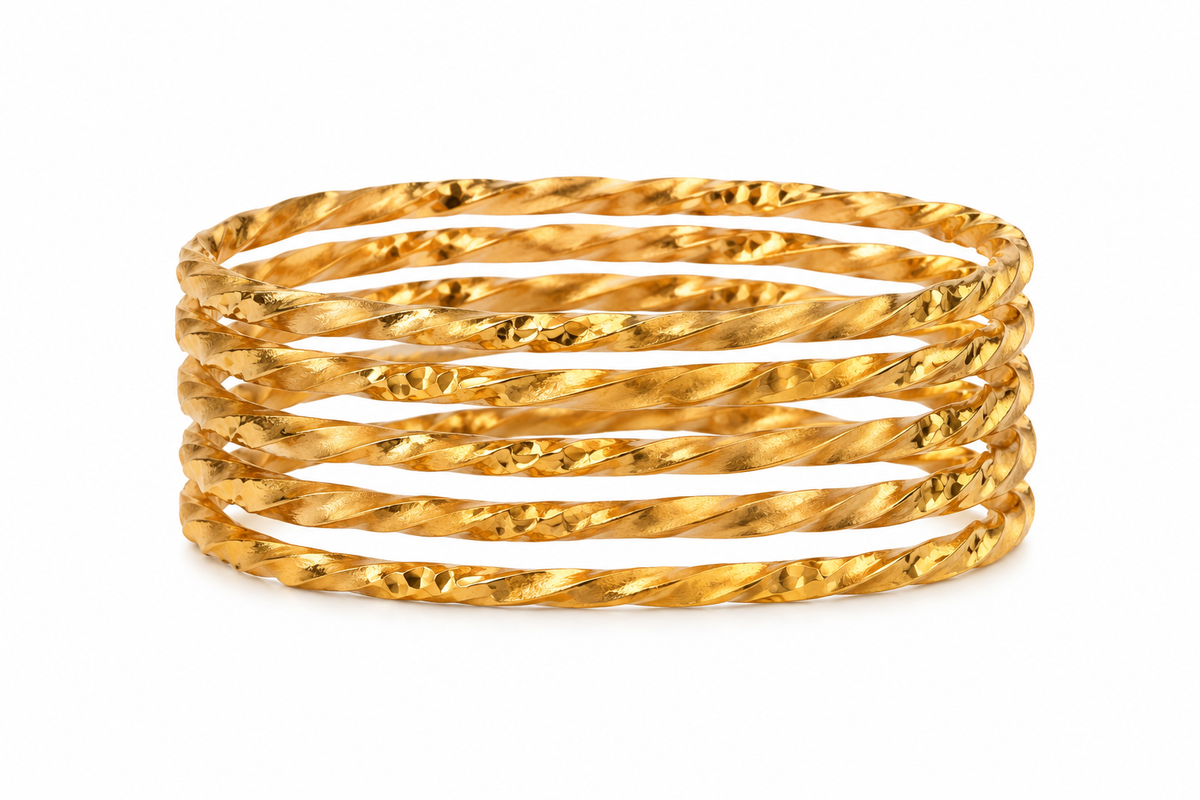 18K Gold Plated Twisted Rope Bangle Set