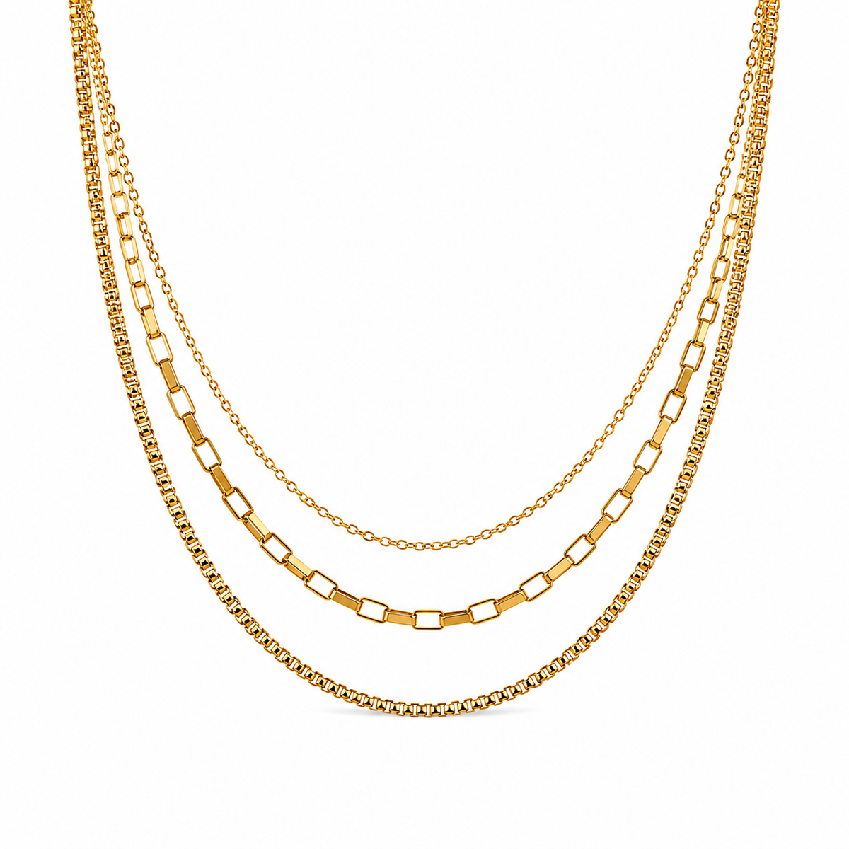 18k Gold Plated Triple Layer Gold Chain Necklace