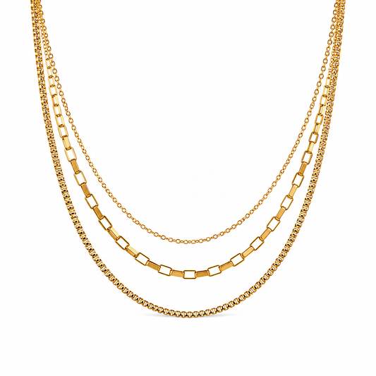 18k Gold Plated Triple Layer Gold Chain Necklace