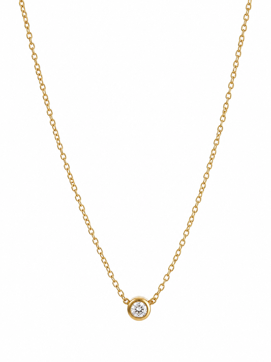 18K gold bezel solitaire necklace with brilliant-cut crystal pendant on delicate cable chain