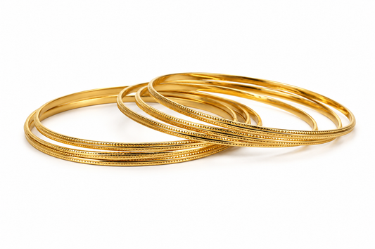 18k Gold Plated Milgrain Bangles Set of 6 by SONA