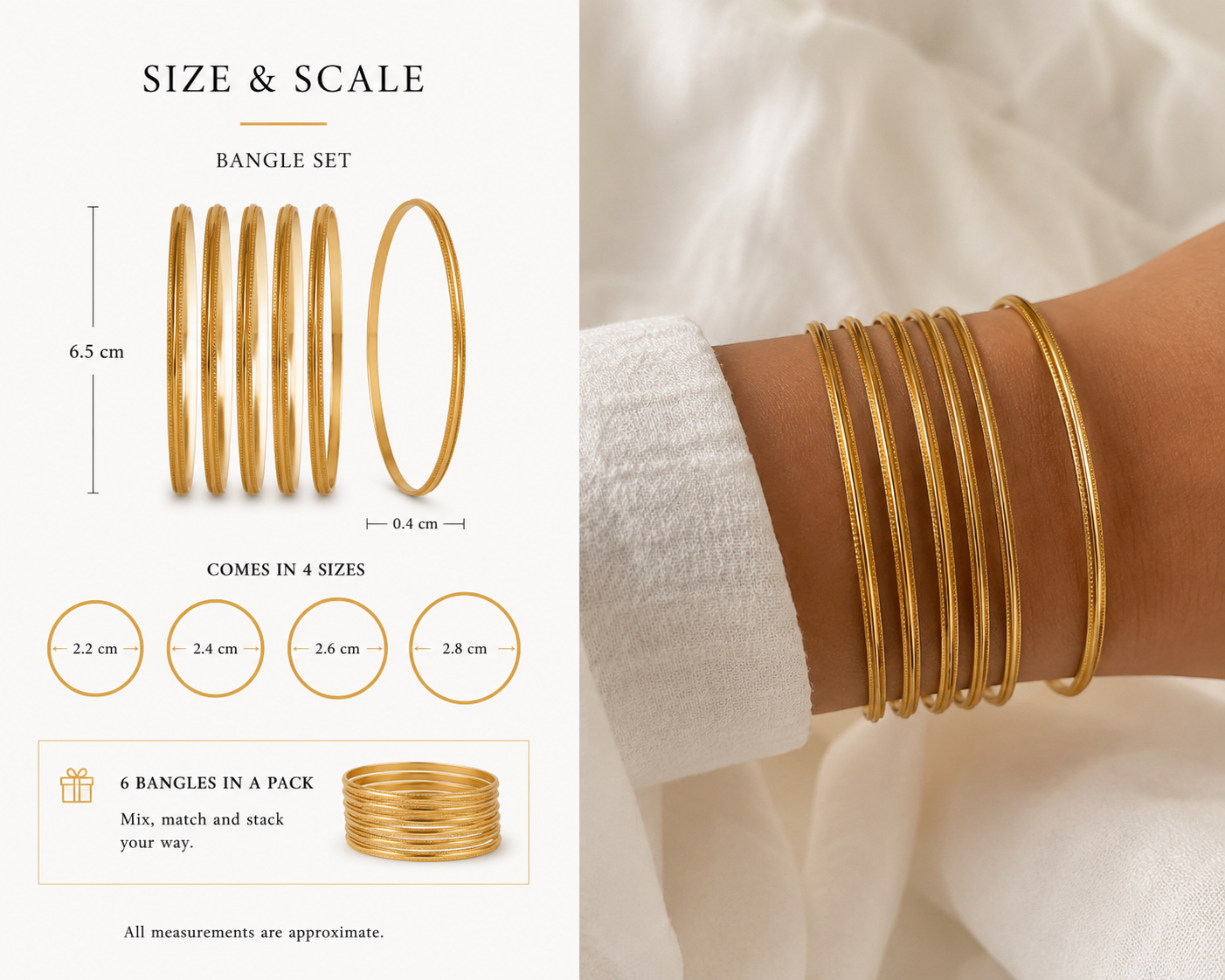 18k Gold Plated Milgrain Bangles (Set of 6)