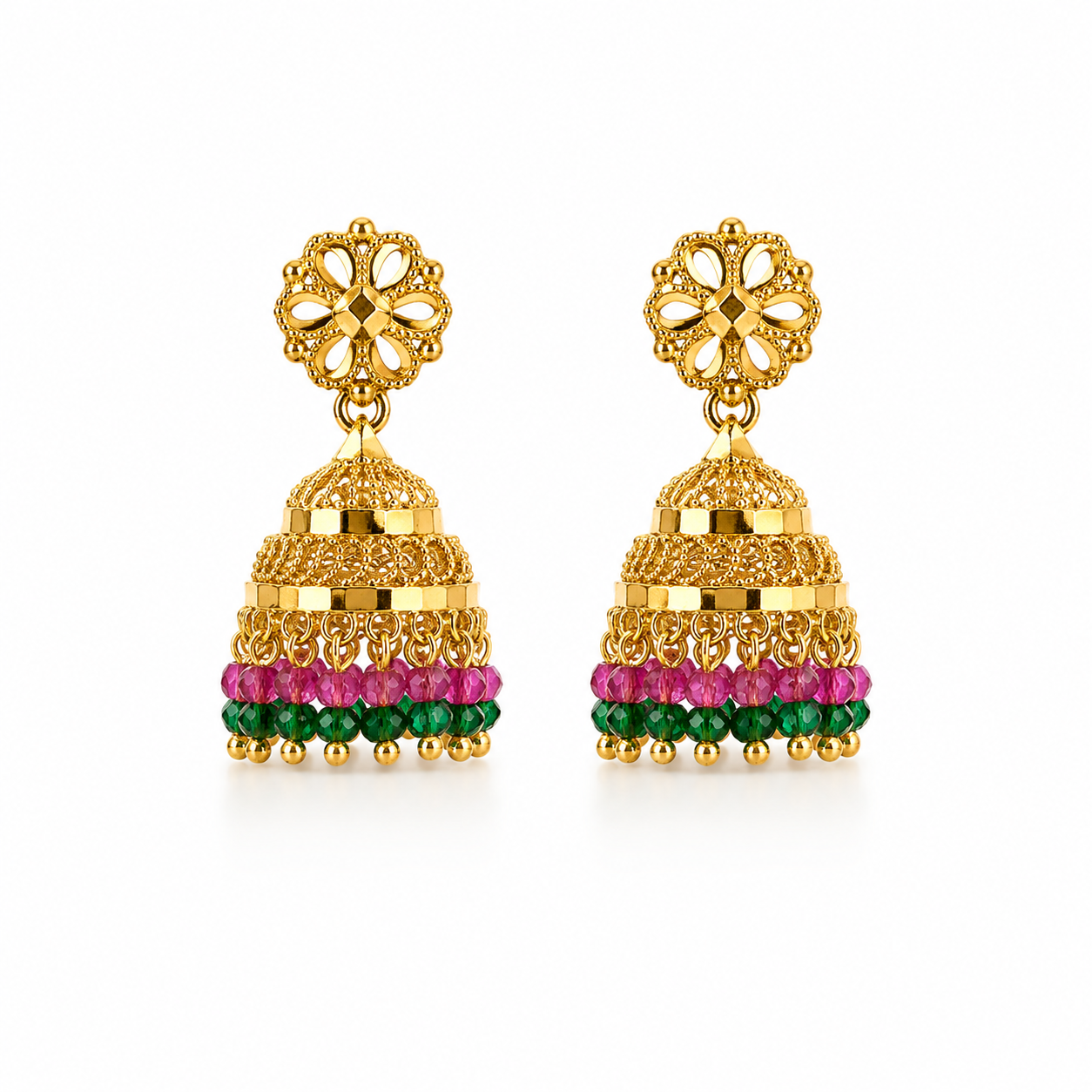 18k Gold Plated Filigree Jhumka Earrings by SONA