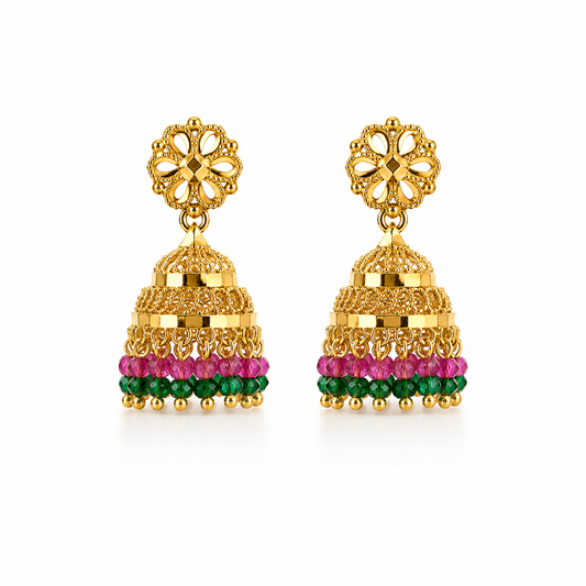 18k Gold Plated Filigree Jhumka Earrings by SONA