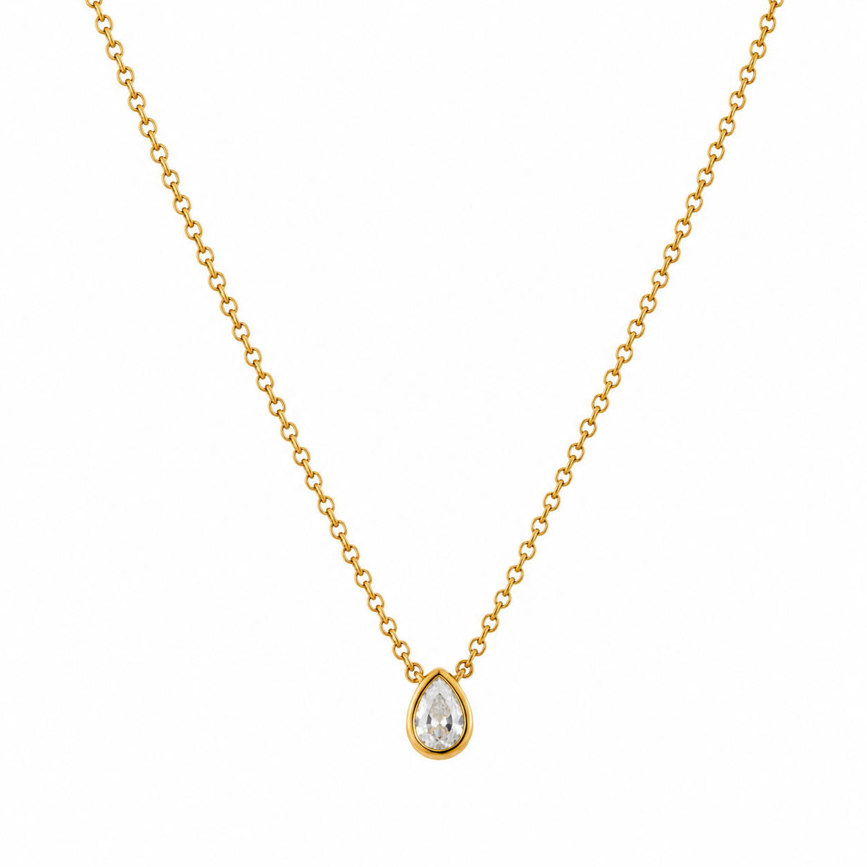 18k Gold Plated Crystal Teardrop Pendant Necklace by SONA