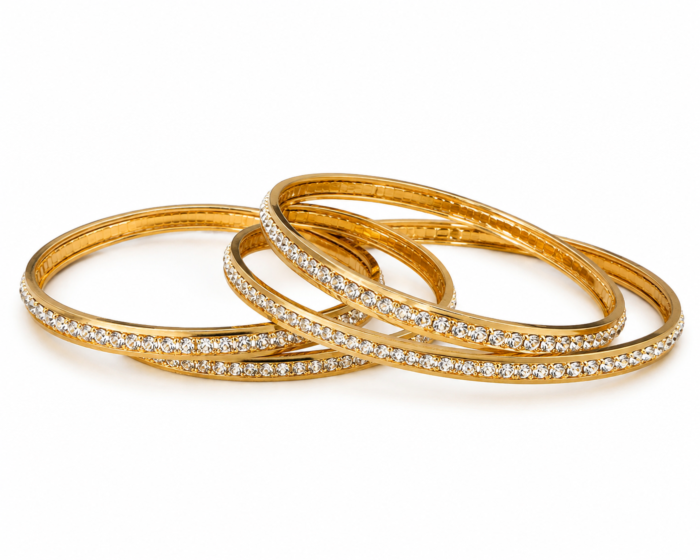 Set of four gold-plated crystal pavé bangles