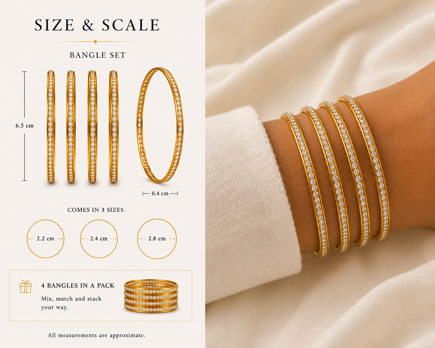 18k Gold Plated Crystal Pavé Bangles – Set of 4