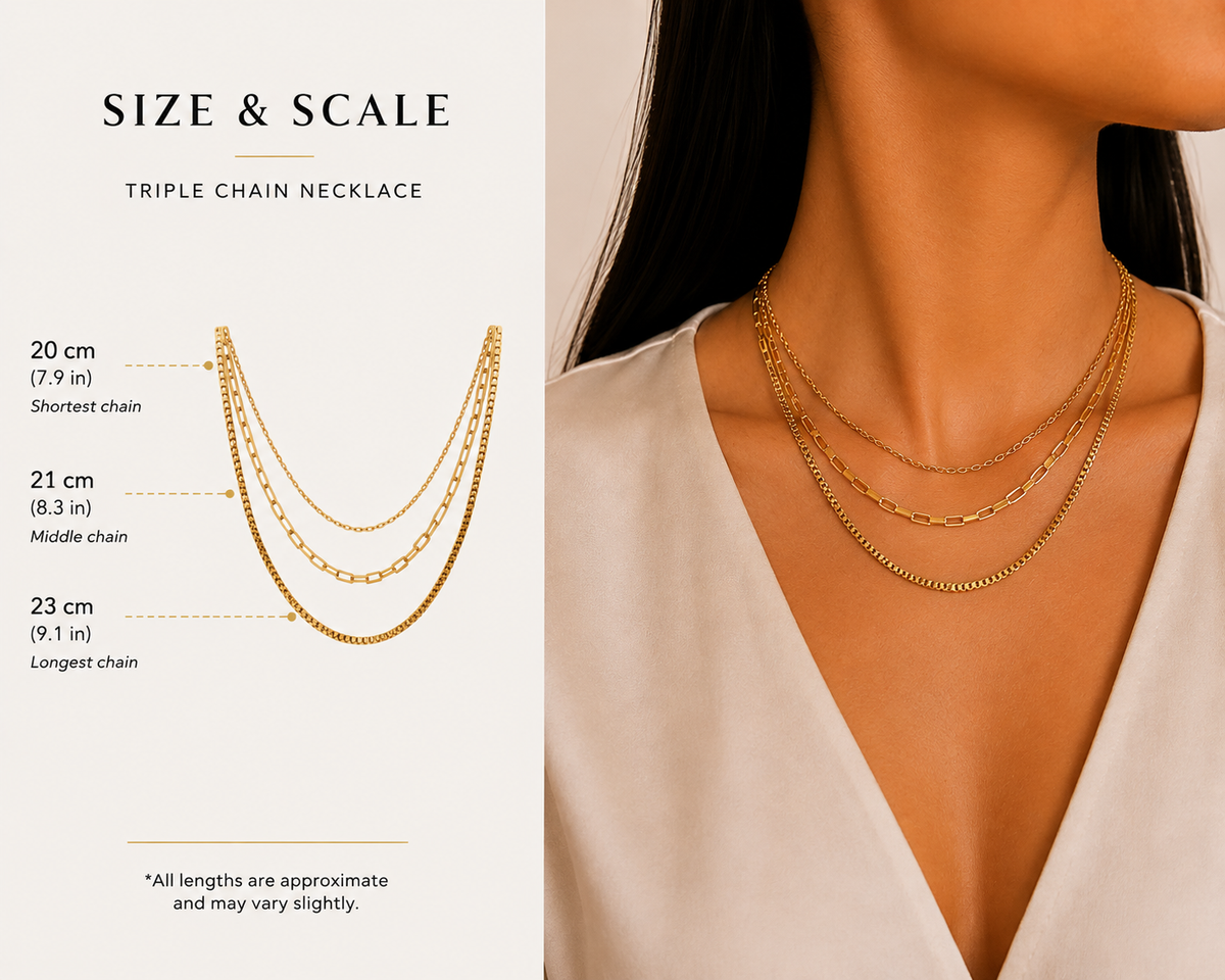 18k Gold Plated Triple Layer Gold Chain Necklace
