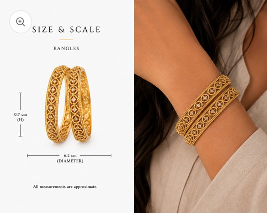 18k Gold Plated Filigree Bangle Set (Pair)